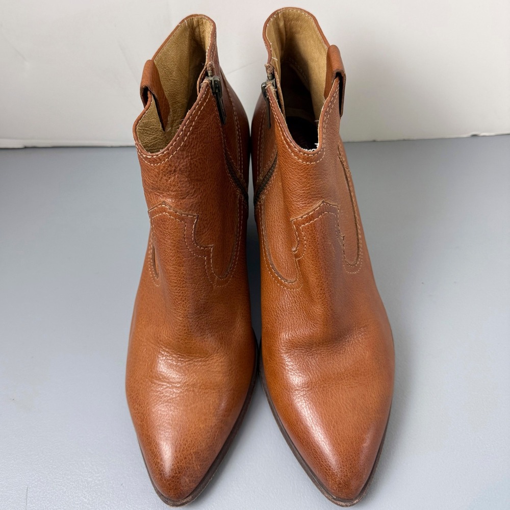 Frye Reina Bootie Cognac Brown Leather Western Ankle Boots 9.5M 3472057
